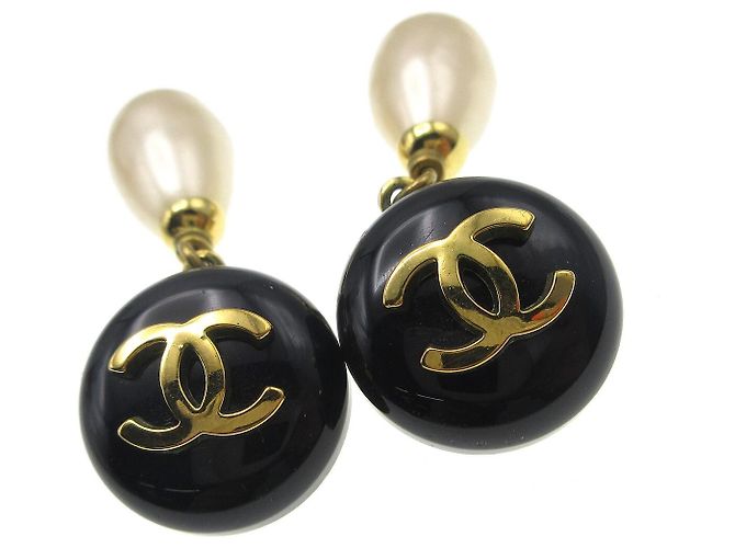 Chanel Vintage CC Dangle Metal con Cristalli Nero - vista 6