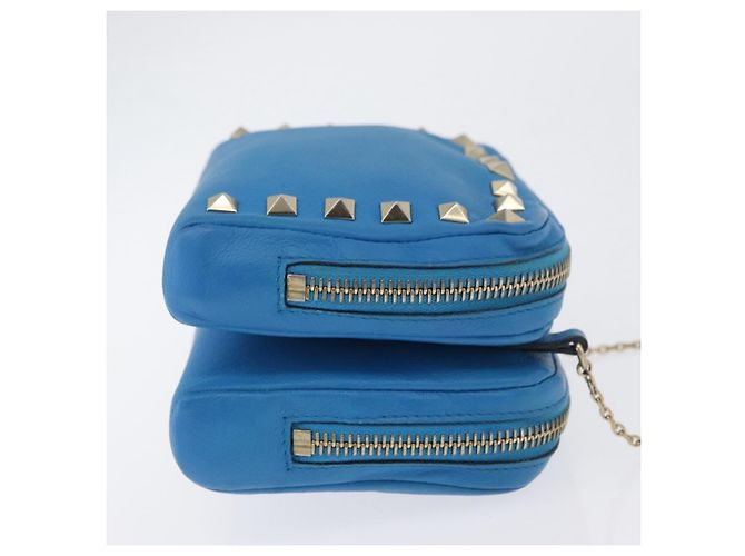 Mini camera in pelle Valentino Garavani Rockstud Chain Blu - vista 3