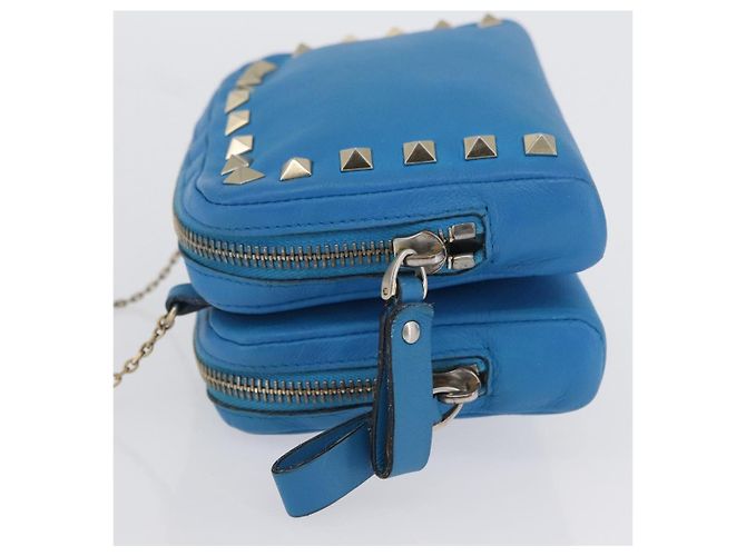 Mini camera in pelle Valentino Garavani Rockstud Chain Blu - vista 4