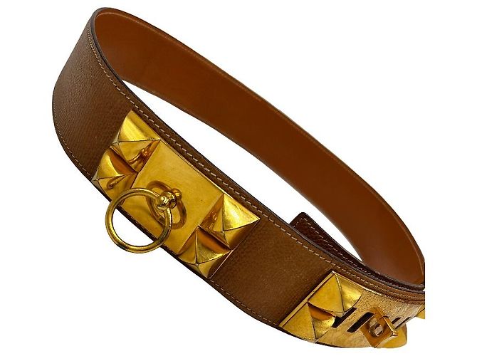 Hermès Hermes Collier de Chien Gürtel Breit aus Leder Braun - Ansicht 2