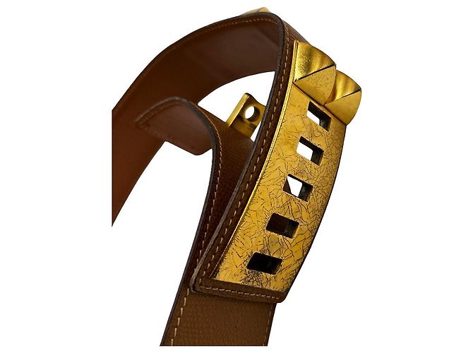Hermès Hermes Collier de Chien Gürtel Breit aus Leder Braun - Ansicht 3