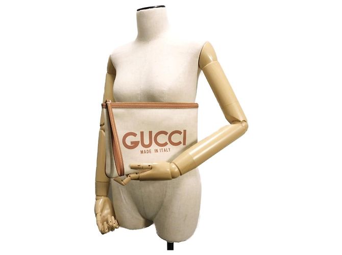 Clutch Gucci in lino beige - vista 4