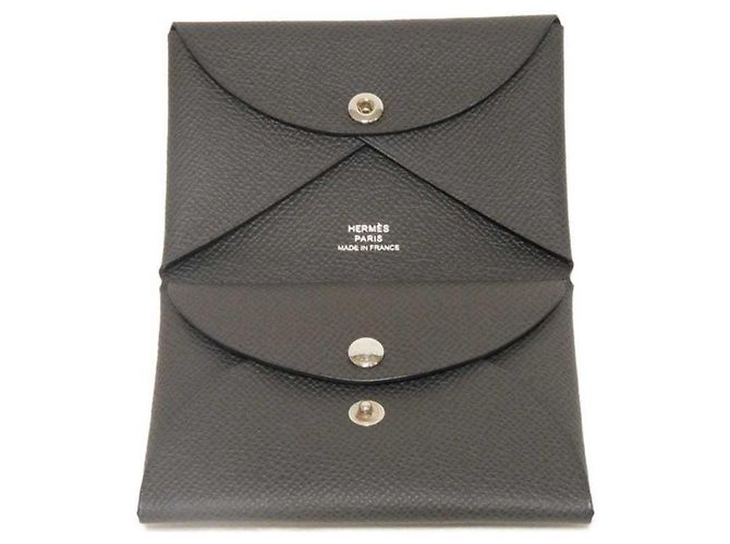 Hermès Monedero Calvi Duo Hermes Gris antracita Damier ebene - vista 5