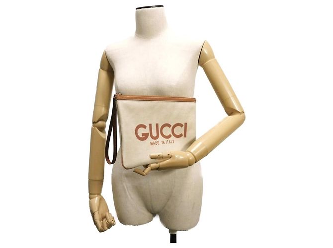 Clutch Gucci in lino beige - vista 4