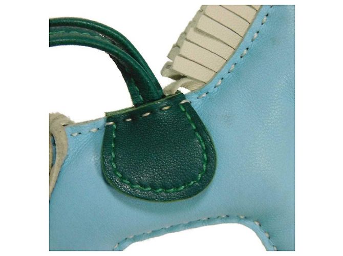 Hermès Hermes Rodeo PM Handtaschenanhänger Weiß Blau Grün Hellblau - Ansicht 10
