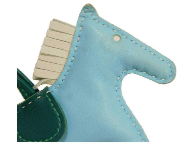 Hermès Hermes Rodeo PM Handtaschenanhänger Weiß Blau Grün Hellblau - Ansicht 4