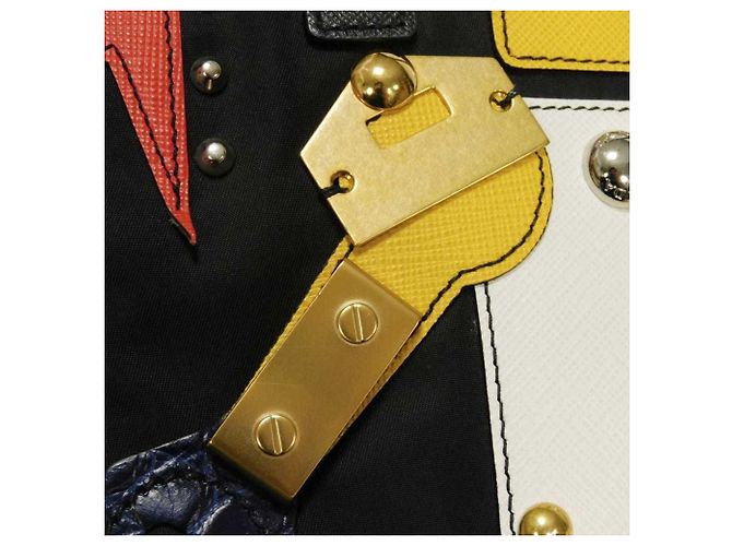 Borsa Tote Prada Tessuto Robot Applique Nero - vista 17