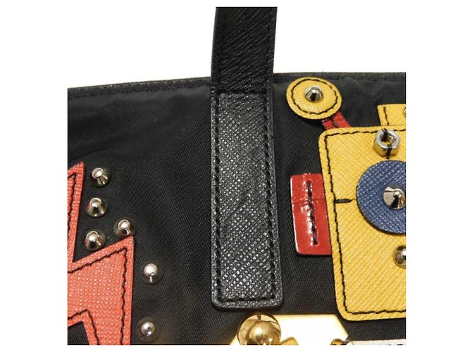 Borsa Tote Prada Tessuto Robot Applique Nero - vista 28