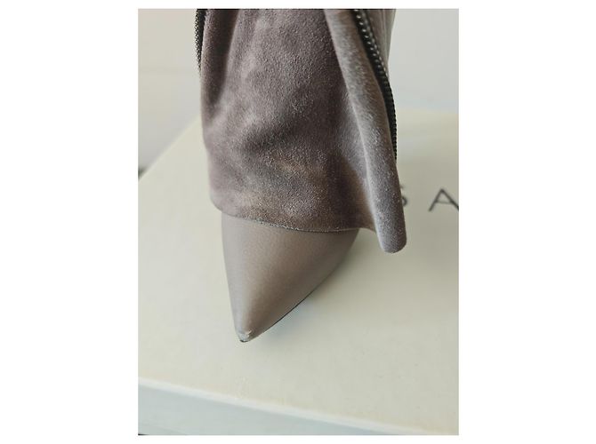 Casadei Botas de couro e camurça cinza Taupe - vista 2