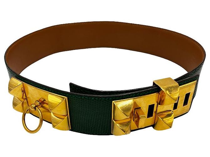 Hermès Hermes Collier de Chien Belt Leather Wide Verde - vista 2