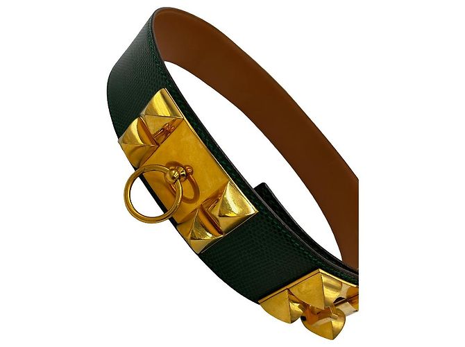 Hermès Hermes Collier de Chien Belt Leather Wide Verde - vista 3