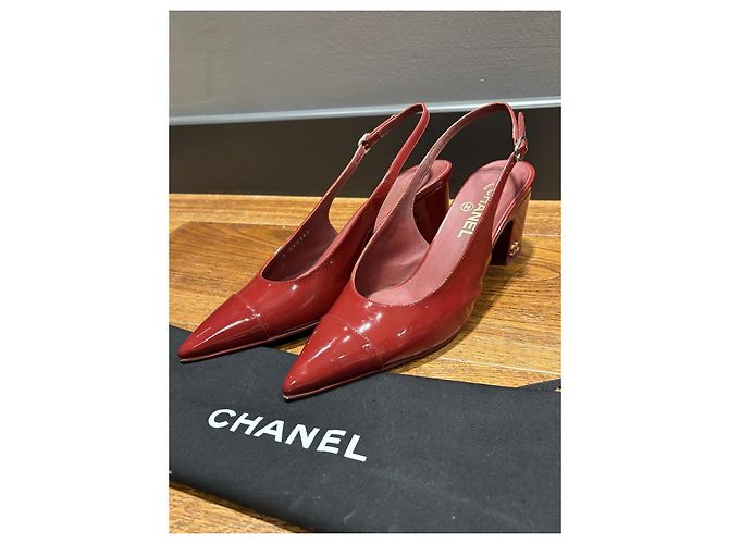Chanel Burgundy Patent Leather Slingback Heels Dark red - view 13