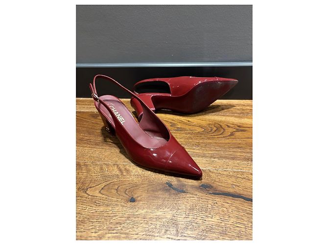 Chanel Burgundy Patent Leather Slingback Heels Dark red - view 6