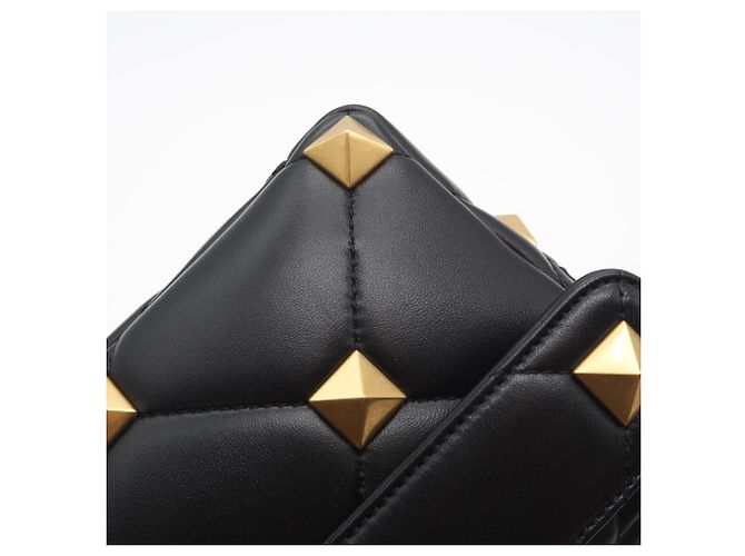 Borsa a tracolla in nappa Valentino Roman Stud Nero - vista 9