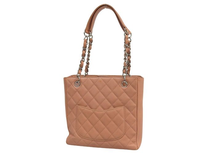 Borsa Tote Chanel in pelle di vitello granulata rosa salmone - vista 2