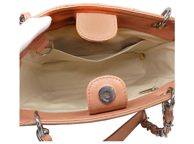 Borsa Tote Chanel in pelle di vitello granulata rosa salmone - vista 3
