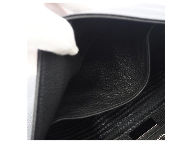 Prada Leather Triangle Logo Shoulder Bag Black - view 13