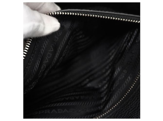 Prada Leather Triangle Logo Shoulder Bag Black - view 14