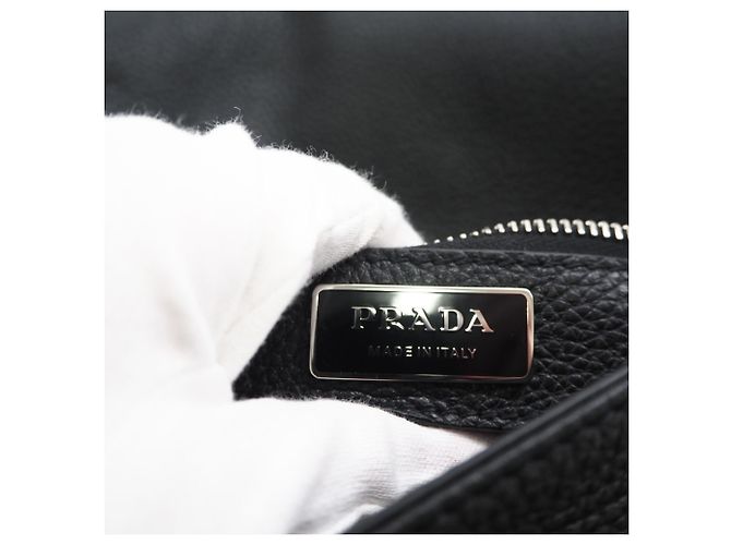 Prada Leather Triangle Logo Shoulder Bag Black - view 15