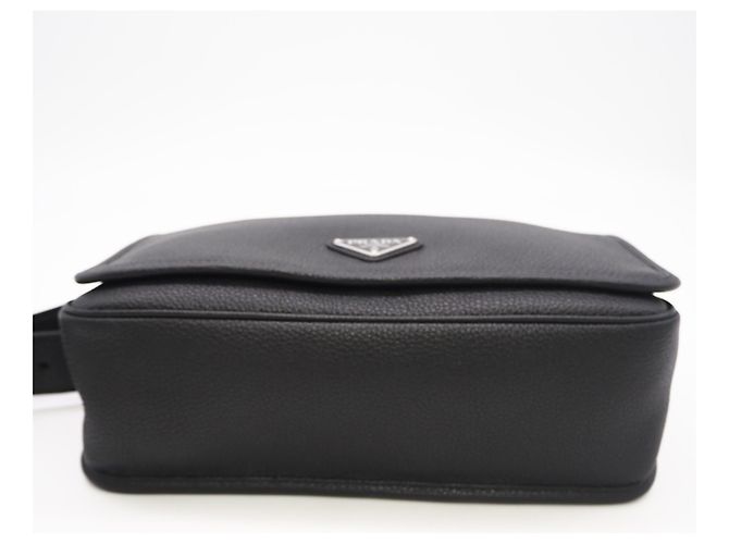 Prada Leather Triangle Logo Shoulder Bag Black - view 6