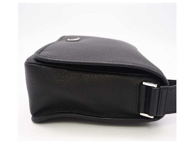 Prada Leather Triangle Logo Shoulder Bag Black - view 7
