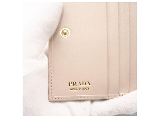 Prada Leather Triangle Logo Bi-fold Wallet Beige - view 13