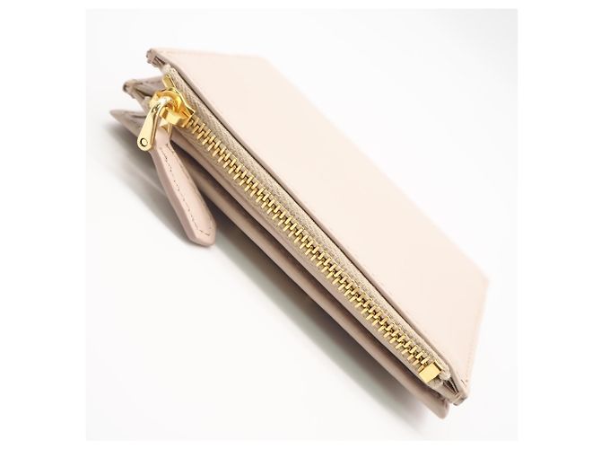 Prada Leather Triangle Logo Bi-fold Wallet Beige - view 3