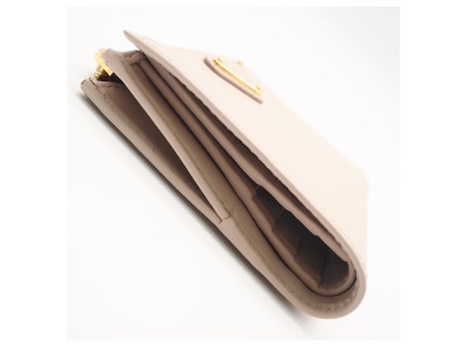 Prada Leather Triangle Logo Bi-fold Wallet Beige - view 5