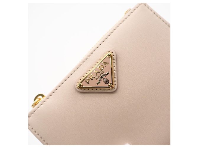 Prada Leather Triangle Logo Bi-fold Wallet Beige - view 8