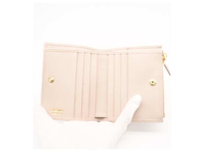 Prada Leather Triangle Logo Bi-fold Wallet Beige - view 9