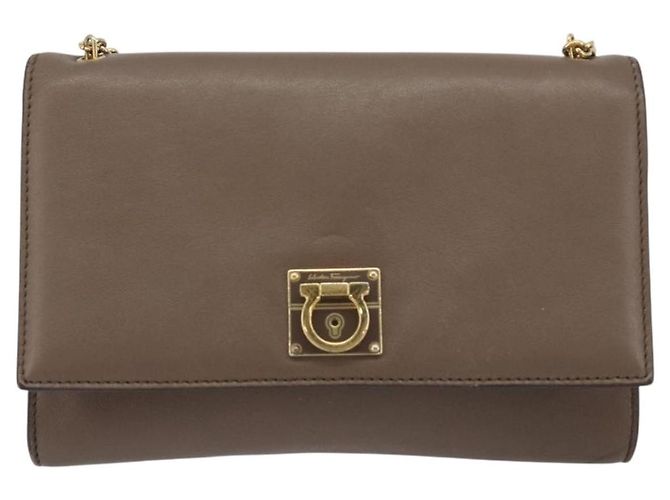 Borsa a tracolla Salvatore Ferragamo Gancini in catena di pelle grigia e oro Auth 189649 - vista 13