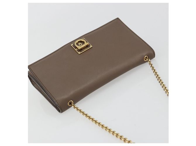 Borsa a tracolla Salvatore Ferragamo Gancini in catena di pelle grigia e oro Auth 189649 - vista 6