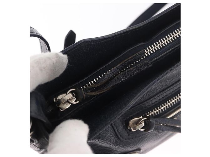 BALENCIAGA Borsa a Spalla Hip Metallic Edge in Pelle Navy Silver Auth 189871A Argento Blu navy - vista 10