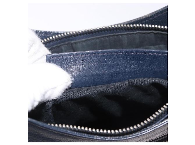 BALENCIAGA Borsa a Spalla Hip Metallic Edge in Pelle Navy Silver Auth 189871A Argento Blu navy - vista 12
