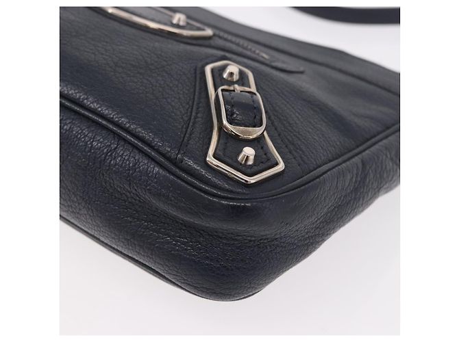 BALENCIAGA Borsa a Spalla Hip Metallic Edge in Pelle Navy Silver Auth 189871A Argento Blu navy - vista 15