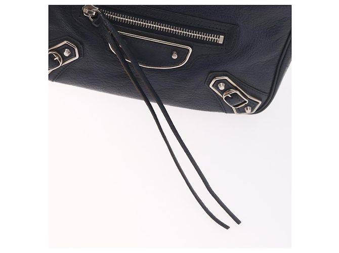 BALENCIAGA Borsa a Spalla Hip Metallic Edge in Pelle Navy Silver Auth 189871A Argento Blu navy - vista 18