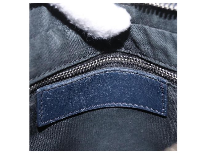BALENCIAGA Borsa a Spalla Hip Metallic Edge in Pelle Navy Silver Auth 189871A Argento Blu navy - vista 19