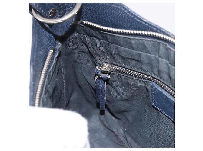 BALENCIAGA Borsa a Spalla Hip Metallic Edge in Pelle Navy Silver Auth 189871A Argento Blu navy - vista 22