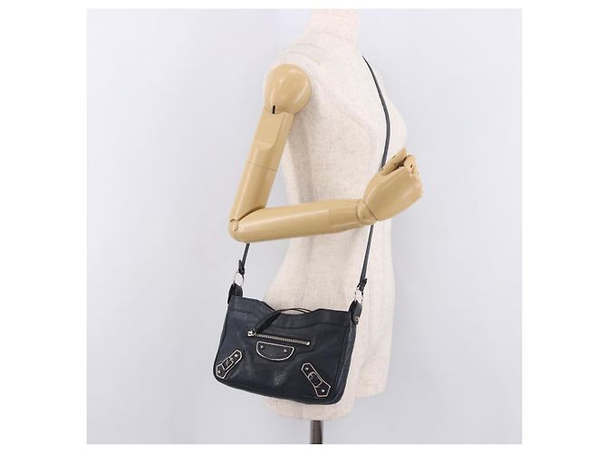 BALENCIAGA Borsa a Spalla Hip Metallic Edge in Pelle Navy Silver Auth 189871A Argento Blu navy - vista 27