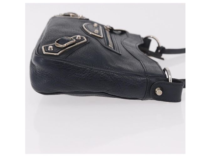 BALENCIAGA Borsa a Spalla Hip Metallic Edge in Pelle Navy Silver Auth 189871A Argento Blu navy - vista 3