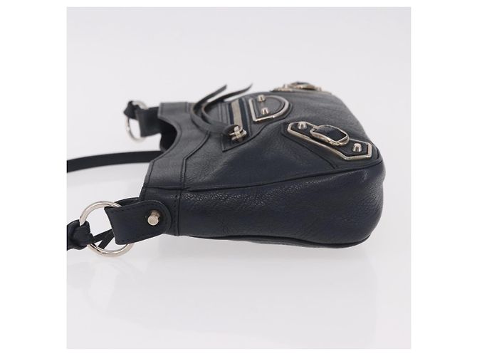 BALENCIAGA Borsa a Spalla Hip Metallic Edge in Pelle Navy Silver Auth 189871A Argento Blu navy - vista 4
