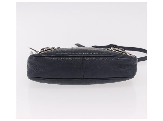 BALENCIAGA Borsa a Spalla Hip Metallic Edge in Pelle Navy Silver Auth 189871A Argento Blu navy - vista 5