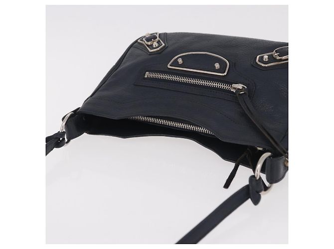 BALENCIAGA Borsa a Spalla Hip Metallic Edge in Pelle Navy Silver Auth 189871A Argento Blu navy - vista 6