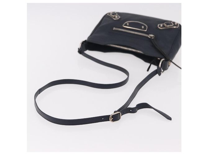BALENCIAGA Borsa a Spalla Hip Metallic Edge in Pelle Navy Silver Auth 189871A Argento Blu navy - vista 7