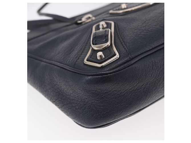 BALENCIAGA Borsa a Spalla Hip Metallic Edge in Pelle Navy Silver Auth 189871A Argento Blu navy - vista 9