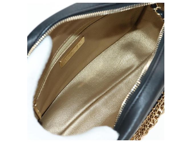 CHANEL Borsa All About Chain Matelasse in pelle di agnello nera e oro CC Auth 189115SM Nero D'oro - vista 11