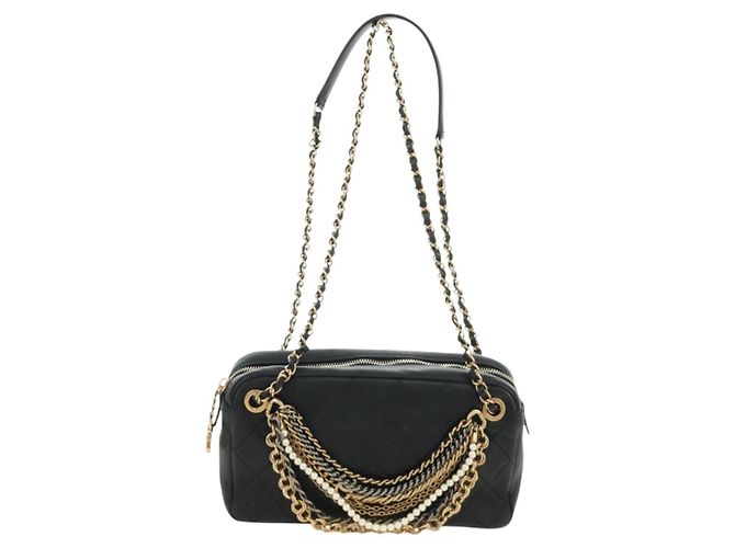 CHANEL Borsa All About Chain Matelasse in pelle di agnello nera e oro CC Auth 189115SM Nero D'oro - vista 13