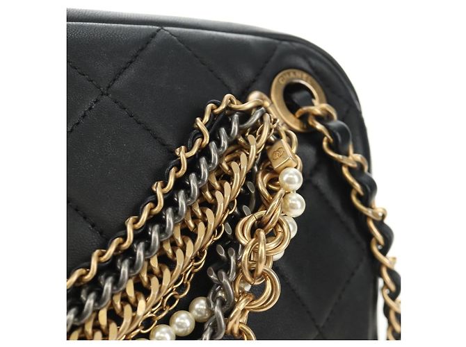 CHANEL Borsa All About Chain Matelasse in pelle di agnello nera e oro CC Auth 189115SM Nero D'oro - vista 19