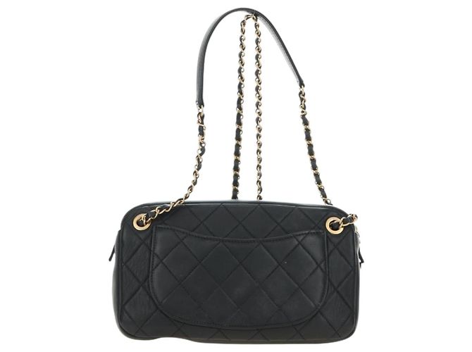 CHANEL Borsa All About Chain Matelasse in pelle di agnello nera e oro CC Auth 189115SM Nero D'oro - vista 2