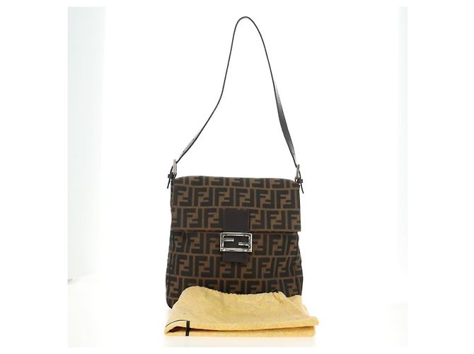 FENDI Zucca Canvas Mamma Baguette Shoulder Bag Black Brown Auth 189187V Marrone Nero - vista 12